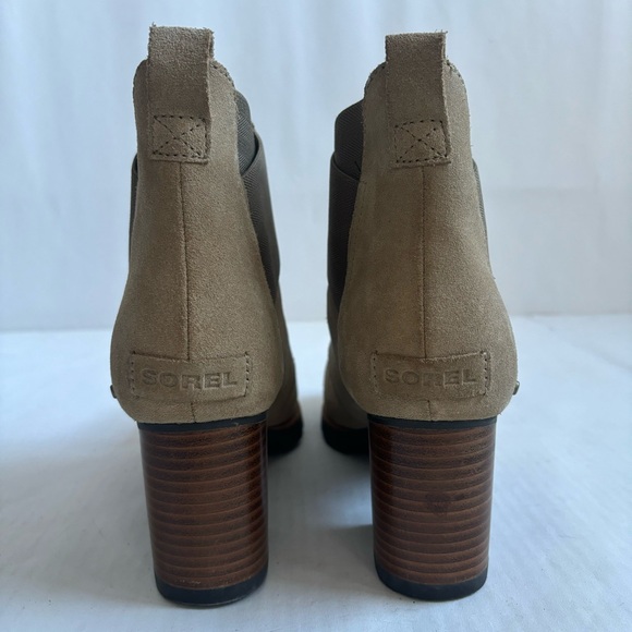 SOREL Addington Chelsea Suede Leather Ankle Heeled Boots Tan Size 10.5 - Picture 6 of 17